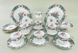 SHELLEY FINE BONE CHINA 'BLUE EMPRESS' TEA SERVICE, comprising six cups and saucers, six side