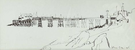 JOHN CLEAL (South African, 1929-2007) pen and ink sketch - Mumbles Pier, signed, 10 x 17cms
