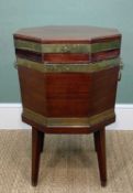 GEORGE III MAHOGANY & BRASS BOUND OCTAGONAL WINE COOLER, with lion mask carrying handles, on