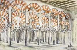 MARY TRAYNOR (b. 1934) watercolour - 'Mesquita, The Great Mosque, Cordoba, Spain', interior view