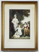 JOHN COTHER WEBB (British, 1855-1927) coloured mezzotint - mother watching her children at play,