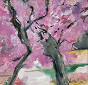 JIM F WHITLOCK (British, b. 1944) gouache study - entitled verso 'Cherry Blossom - Japan', signed