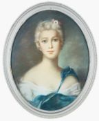 19TH CENTURY ENGLISH SCHOOL watercolour - head and shoulders oval portrait of a young lady,