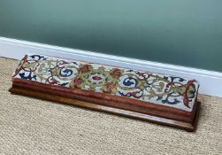 VICTORIAN ROSEWOOD PRAYER STOOL, slanted stuffover cushion with beadwork cover, pad feet, 122cm wide