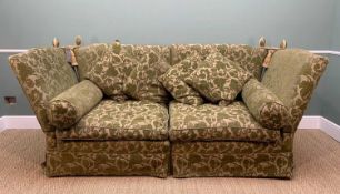 MODERN KNOLE 8FT SOFA, by 'Original Homes of Elegance', drop flap sides with bud finials and rope