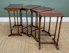 EARLY 20TH CENTURY MAHOGANY QUARTETTO NEST OF TABLES with bobbin turned legs, large table h 70cm d