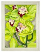 JO BEER (British Contemporary) acrylic on canvas - entitled verso 'Green Orchids', signed and