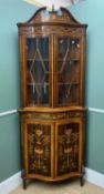 FINE 19TH CENTURY ROSEWOOD & SATINWOOD MARQUETRY SERPENTINE FRONTED STANDING CORNER CABINET,
