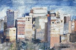 PATRICIA AITHIE (b. 1957) watercolour - cityscape, entitled verso 'Al Hajjarah, Yemen 2004',