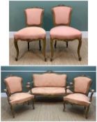 LOUIS XV-STYLE GILTWOOD SALON SUITE, comprising canape and pair of fauteuils, apricot damask