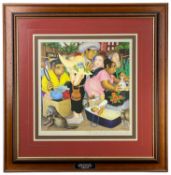 ‡ BERYL COOK (British, 1926-2008) colour print - titled 'Street Market', published by Alexander