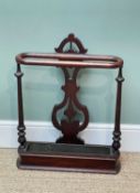 VICTORIAN WALNUT STICK STAND, with turned upright, pierced splat back and metal drip tray, 70cm h