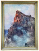 ALFRED JOSEPH WARNE-BROWNE RSO (British, 1855-1915) watercolour - cliff top at dusk with lighthouse,
