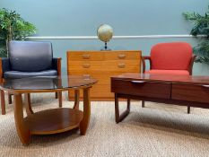 ASSORTED VINTAGE MID-CENTURY FURNITURE including five-drawer low teak chest, two-drawer mahogany