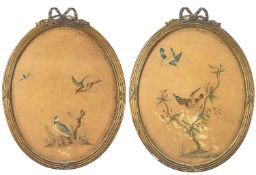 19TH CENTURY CHINESE SCHOOL watercolour - birds and insects above and beside rockwork and tree