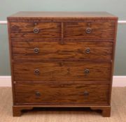 19TH CENTURY MAHOGANY CHEST, fitted with two short and three long drawers, bracket feet, 109w x