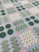 VINTAGE WELSH WOOLLEN TAPESTRY BLANKET / CARTHEN geometric design in pale blue, pink and greens,