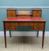 JAMES SHOOLBRED MAHOGANY & MARQUETRY WRITING DESK, brass gallery top to slanted stationary