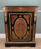 19TH CENTURY BOULLE-STYLE PIER CABINET, c. 1880, ebonised with cut brass foliate decoration on a red