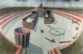 ENGLISH MODERNIST SCHOOL watercolour in two sections - 'Think Tank', indistinctly signed Ashton (?),