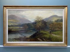 H. BURT (19th Century) oil on canvas - The Glasslyn, signed, titled verso, 61 x 91.5cms together