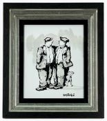 GEORGE SOMERVILLE (Scottish, b. 1947) ink wash - two flatcapped gentlemen with arms around shoulders