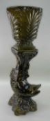 CONTINENTAL FISH & SHELL JARDINIERE & STAND, olive green glazed, 88cm h (2)