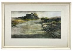 K. M. McBURNEY (British Contemporary) watercolour - roadway with drystone wall and distant