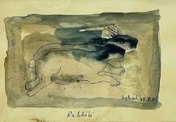 TASSADUQ SOHAIL (Pakistani, 1930-2007) pen and ink wash - entitled 'Rabbits', signed and dated '