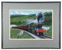 VIC WELCH (20th Century) gouache on paper - 7818 Granville Manor in BR green on the Cambrian Coast