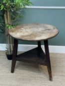 NORTH WALES JOINED CRICKET TABLE, circular antique sycamore or mahognay top above later knife-edge