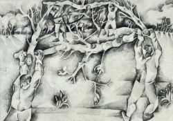 DAVID BREUER-WEIL (British, b. 1965), pencil - four figures holding up a frame of branches, entitled