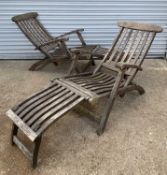 PAIR BARLOW TYRIE TEAK FOLDING GARDEN LOUNGERS, metal labels (2)Provenance: contents of Machen