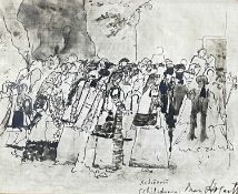 MARY HOGARTH (British, 1861-1935) pen and ink drawing - entitled 'Below Peasant Costumes Attica',