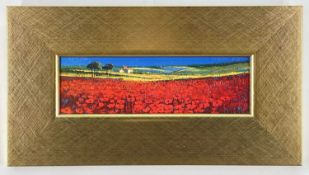 JOHN HORSEWELL (British, b. 1956) oil on board - entitled verso 'Red Fields, Tuscany', 10 x