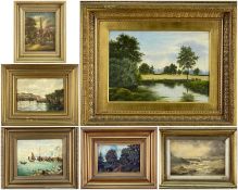 GROUP OF SIX 19TH CENTURY OIL PAINTINGS, including 1. M. NICKLIN oil on canvas - river scene, signed