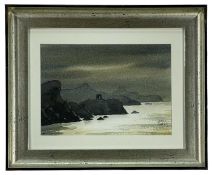 ALUN DAVIES (Welsh Contemporary) watercolour and ink - Pembrokeshire coastal scene, signed, 20 x