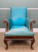 GEORGE III-STYLE MAHOGANY ARMCHAIR, c. 1900, the outscroll arms with eagle head terminals, Vitruvian