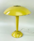 BAUHAUS-STYLE TABLE LAMP, shallow domed metal shade with frosted glass diffuser, tapering circular