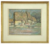 MANNER OF ALFRED SISLEY, pastel - cottages with figure, entitled verso 'Cottages', bears