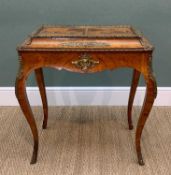 19TH CENTURY GILT METAL MOUNTED WALNUT JARDINIERE TABLE, twin handled lid above metal container,