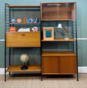 STAPLES 'LADDERAX' TEAK MODULER FURNITURE UNIT, with three black painted 'ladder' uprights and