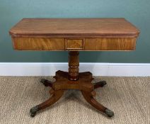 19TH CENTURY MAHOGANY FOLD-OVER TEA TABLE, triple reeded edge above plain frieze with central
