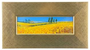 JOHN HORSEWELL (British, b. 1956) oil on board - entitled verso 'Yellow Field, Tuscany', signed,