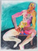 ROSEMARY BEATON (British, b. 1963) mixed media - study of a seated nude male, signed and dated '