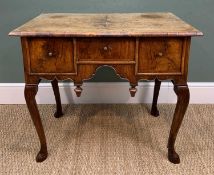 18TH CENTURY-STYLE WALNUT, FEATHERBANDED & BANDED LOWBOY, moulded top above 3 drawers, shaped