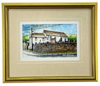 HOWELL DAVIES (Contemporary Welsh) oil on panel - chapel with graveyard, entitled verso 'Welsh