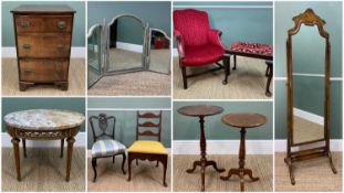 ASSORTED OCCASIONAL FURNITURE, including library armchair upholstered in red moire velvet, cheval