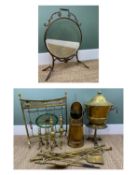 ASSORTED BRASS FIREPLACE FURNITURE, including George III tripod trivet, coal scuttle, logbin &