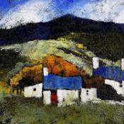 ‡ STEPHEN JOHN OWEN oil and mixed media on board - upland Welsh cottages, signed with
